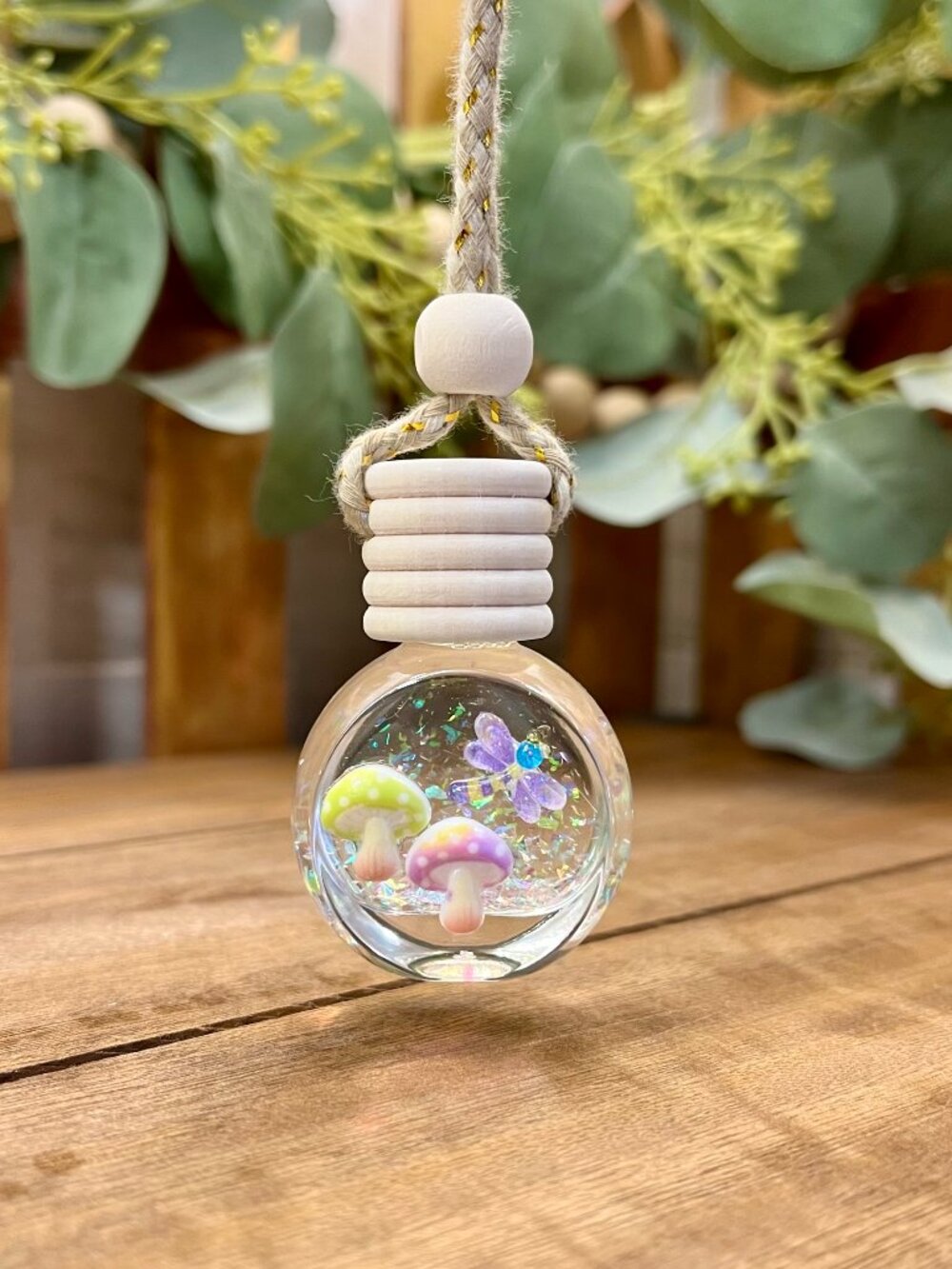 Dragonfly with Mushrooms Car Oil Diffuser, Hanging Car Air Freshener